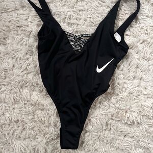Nike Black One Piece Swimsuit with Spaghetti Straps and Deep V-Neckline
